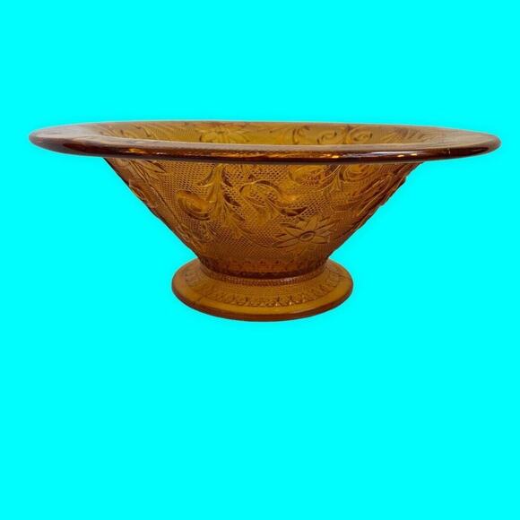 Vtg Indiana Tiara Glass Amber Sandwich Console Footed Bowl 4" x 11" - Picture 2 of 7